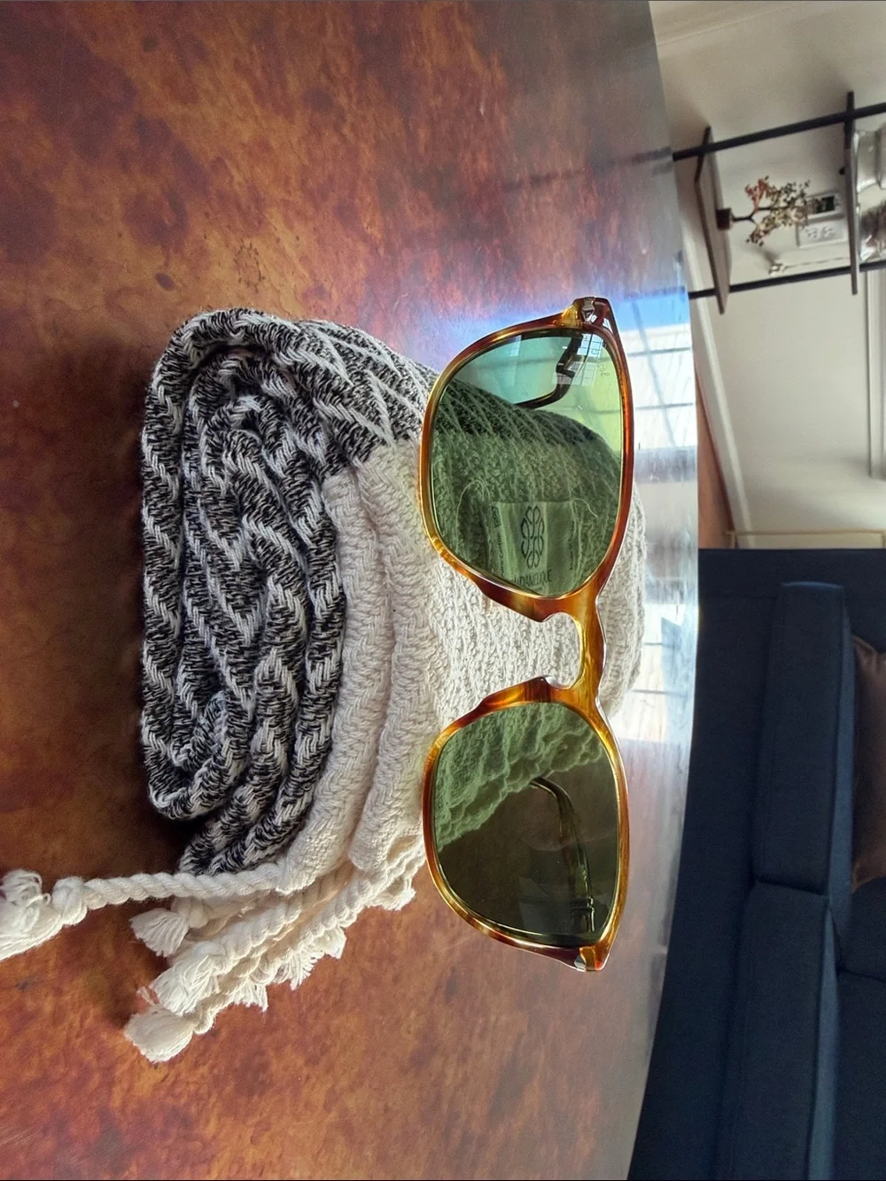 Persol Tortoiseshell Frame Sunglasses with Green Lenses